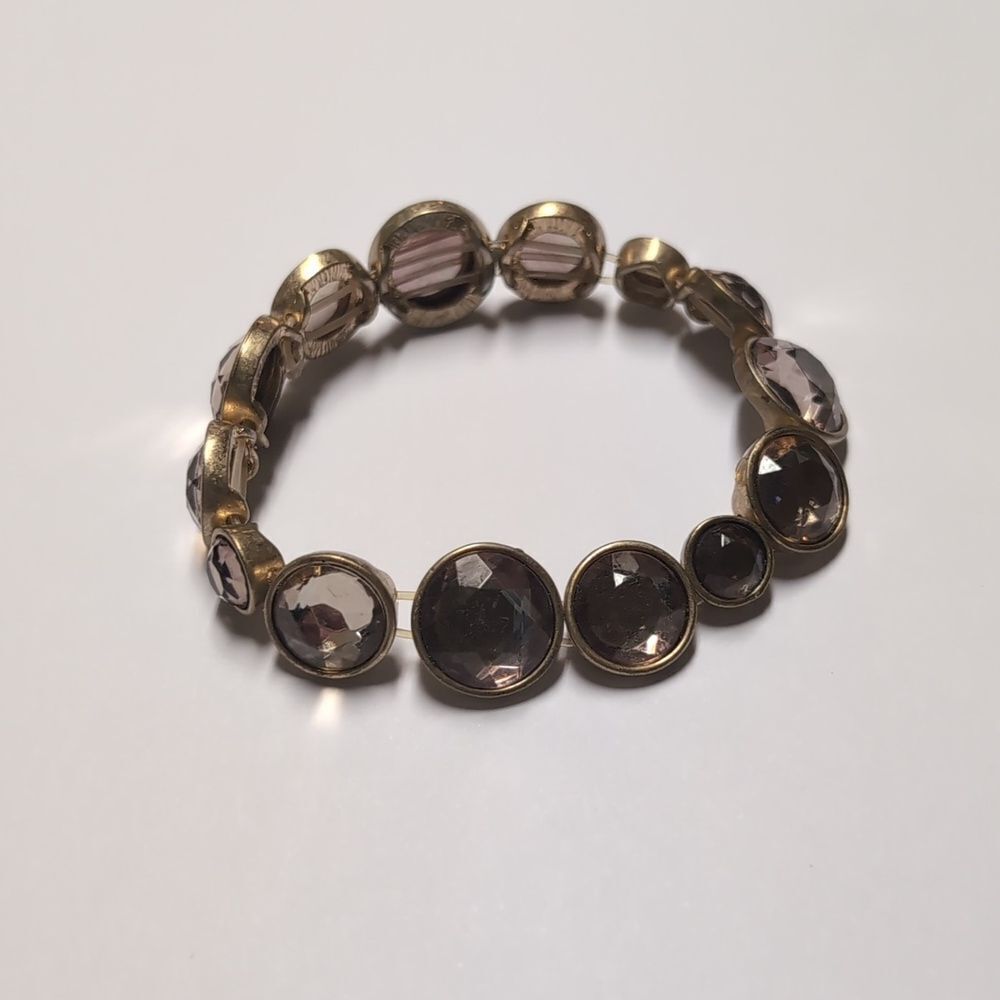 71 Vintage Gold with Light Pink Translucent Faceted Stones Link Bracelet